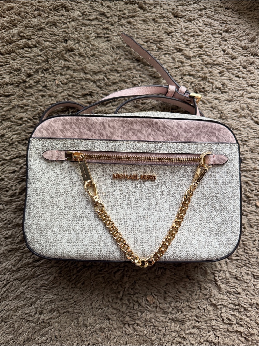 Michael Kors Crossbody with Pink Trim and Gold Chain